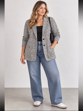 Torrid Open Front Knit Blazer Cardigan Size 2 Gray Black Marled